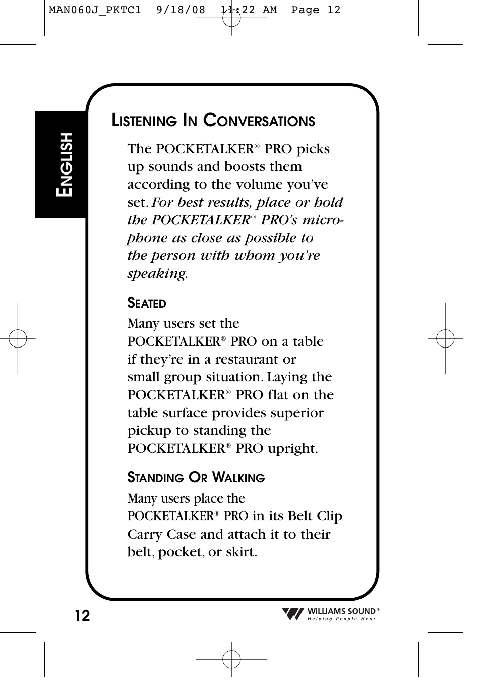 Nglish | Williams Sound Personal Amplifier User Manual | Page 12 / 116