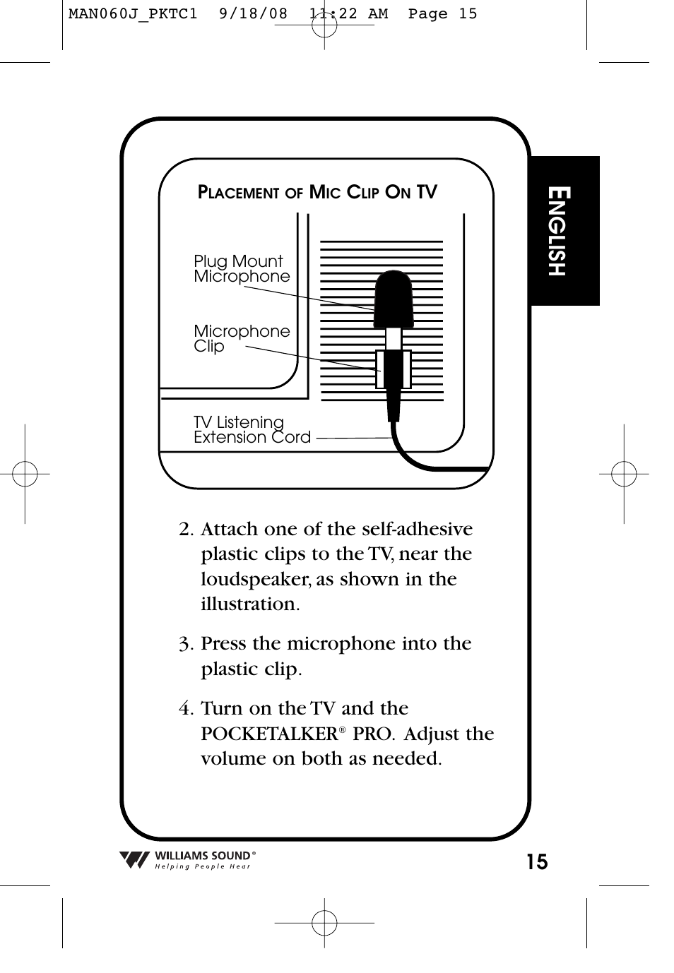 Nglish, Pro. adjust the volume on both as needed | Williams Sound Personal Amplifier User Manual | Page 15 / 116