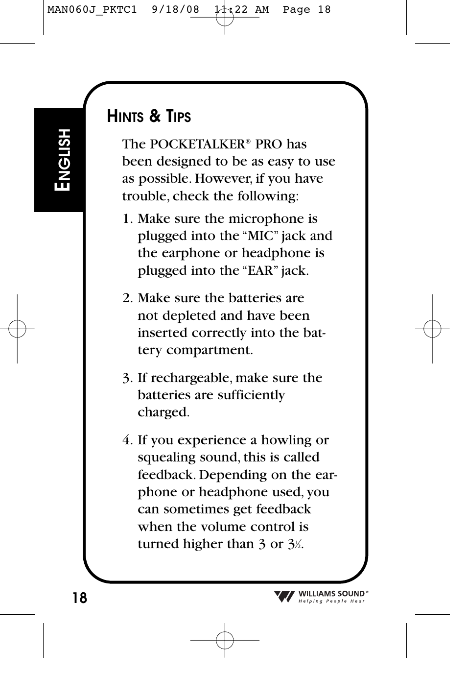 Williams Sound Personal Amplifier User Manual | Page 18 / 116