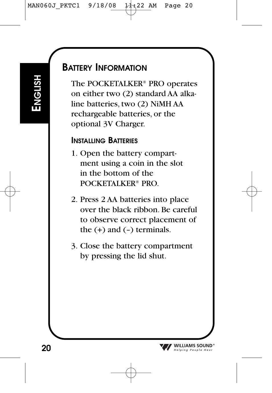 Williams Sound Personal Amplifier User Manual | Page 20 / 116