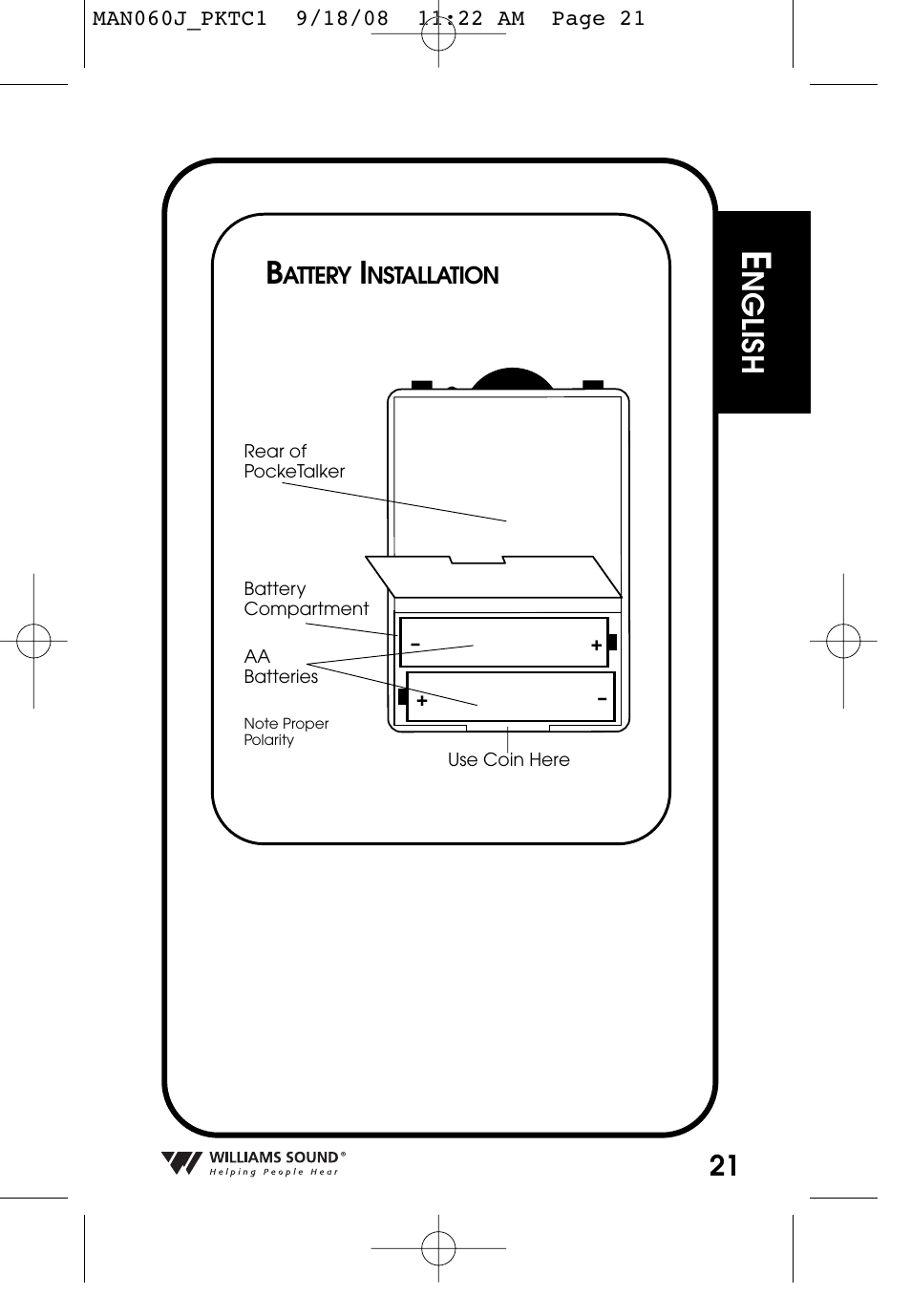 Nglish | Williams Sound Personal Amplifier User Manual | Page 21 / 116