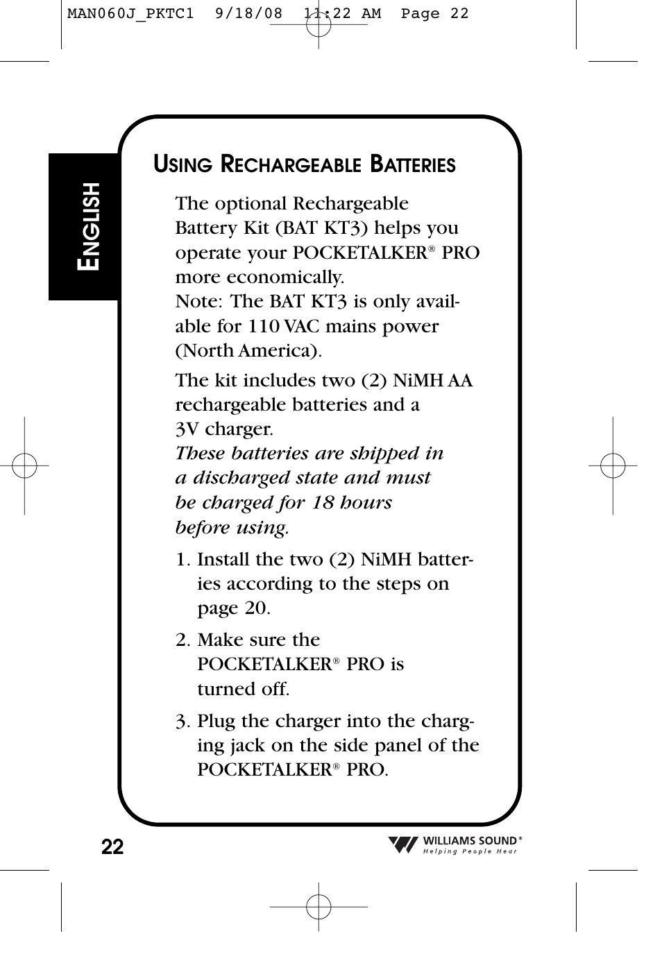 Williams Sound Personal Amplifier User Manual | Page 22 / 116
