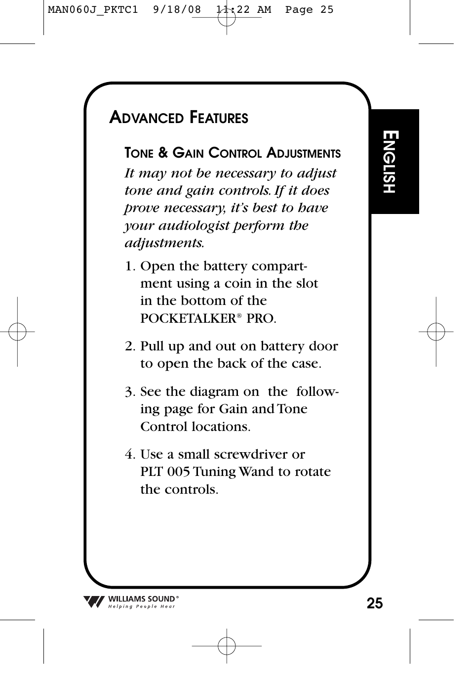Williams Sound Personal Amplifier User Manual | Page 25 / 116