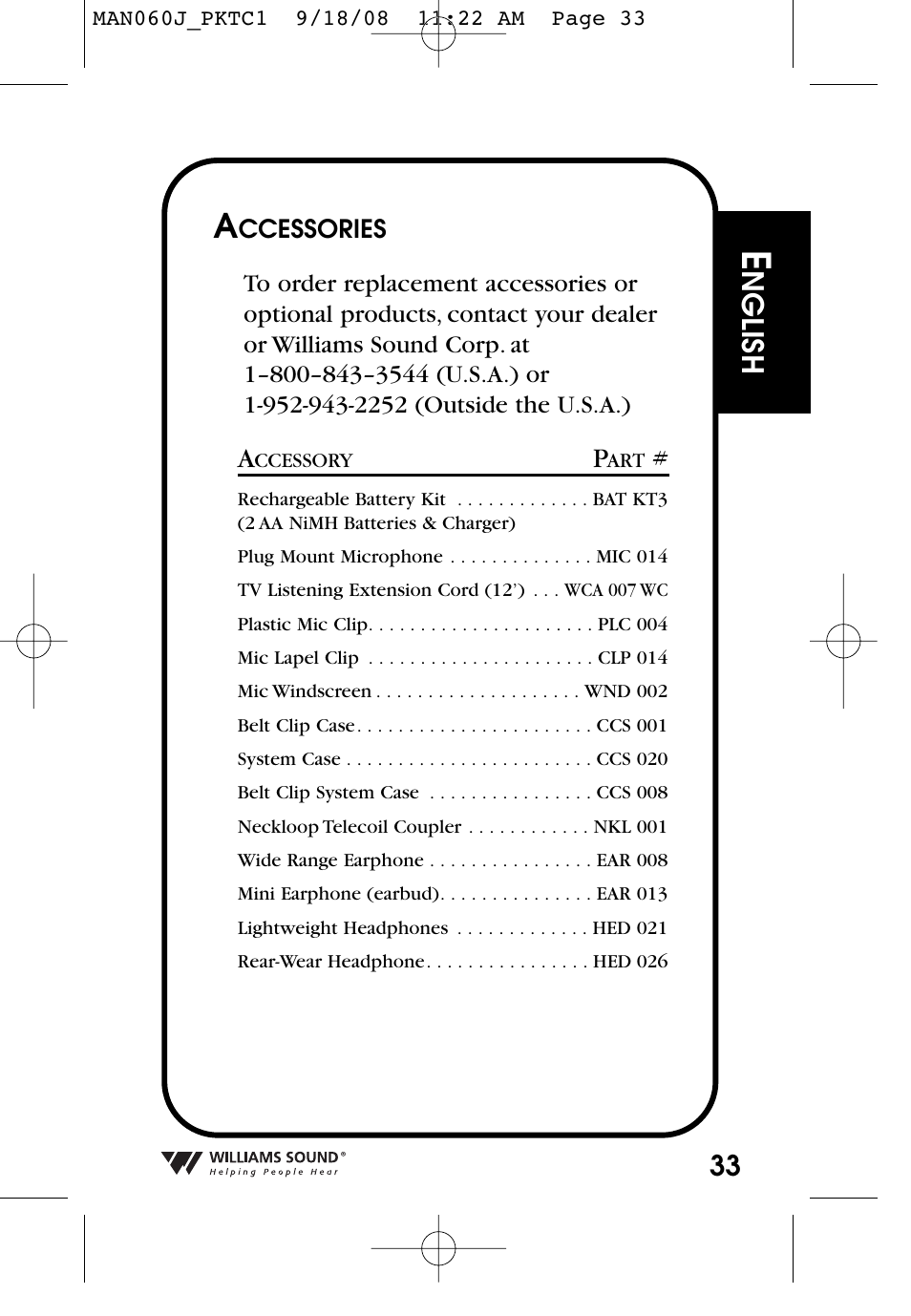 Nglish | Williams Sound Personal Amplifier User Manual | Page 33 / 116