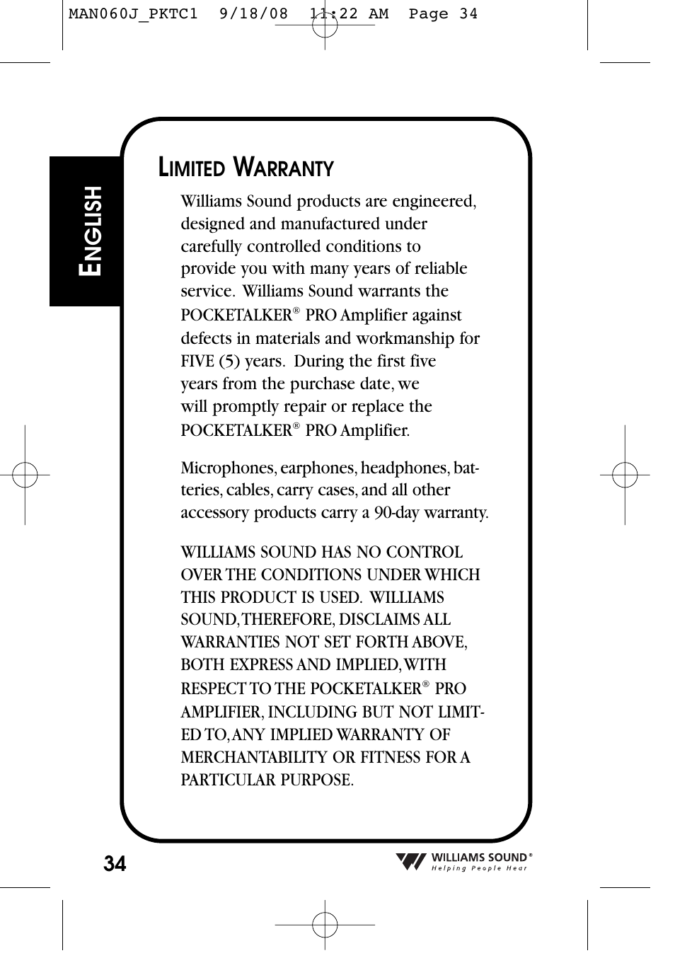 Williams Sound Personal Amplifier User Manual | Page 34 / 116