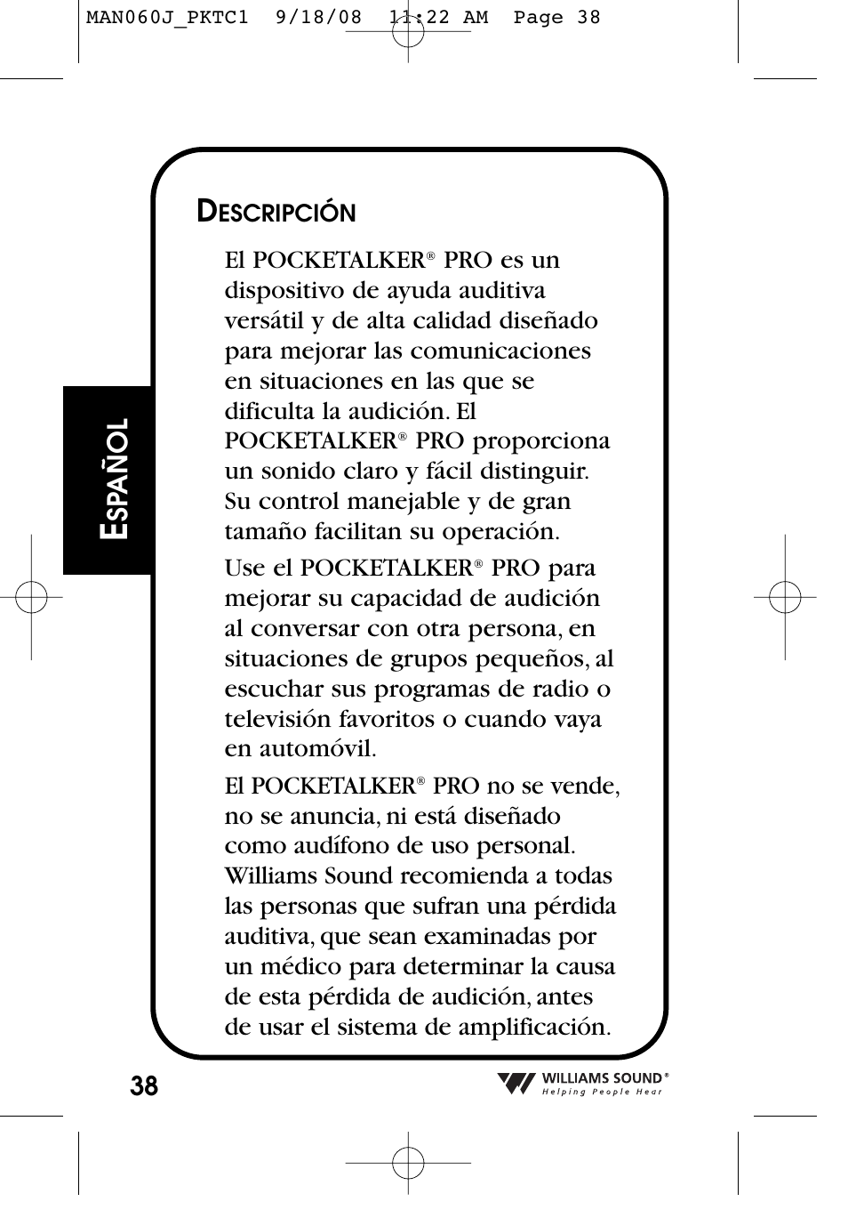 Williams Sound Personal Amplifier User Manual | Page 38 / 116