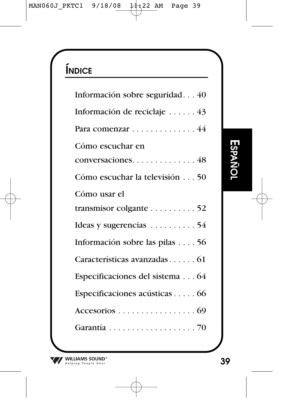 Williams Sound Personal Amplifier User Manual | Page 39 / 116