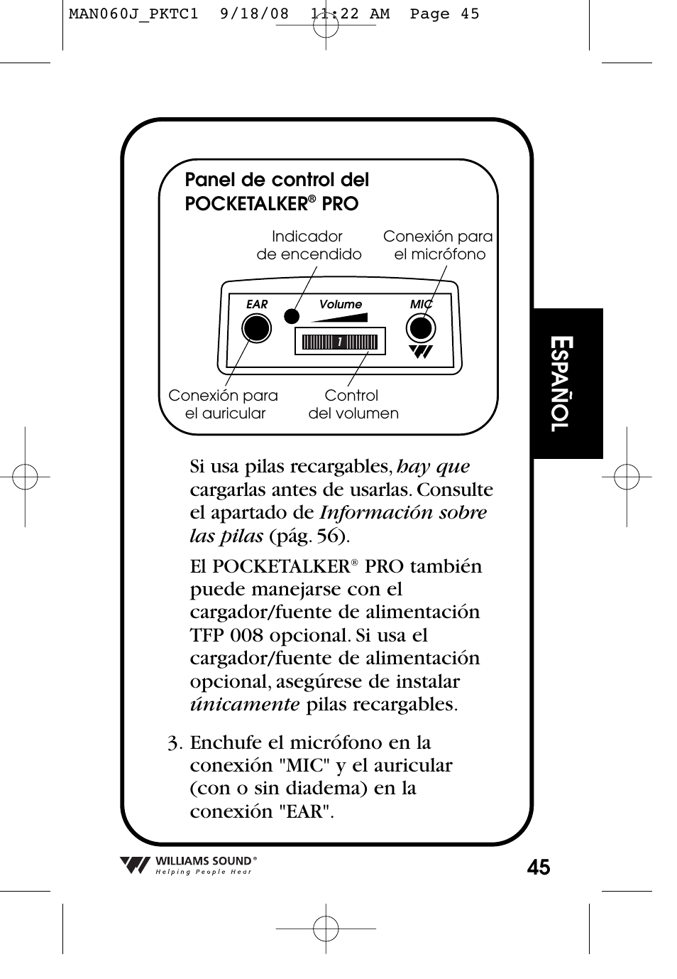 Sp añol | Williams Sound Personal Amplifier User Manual | Page 45 / 116