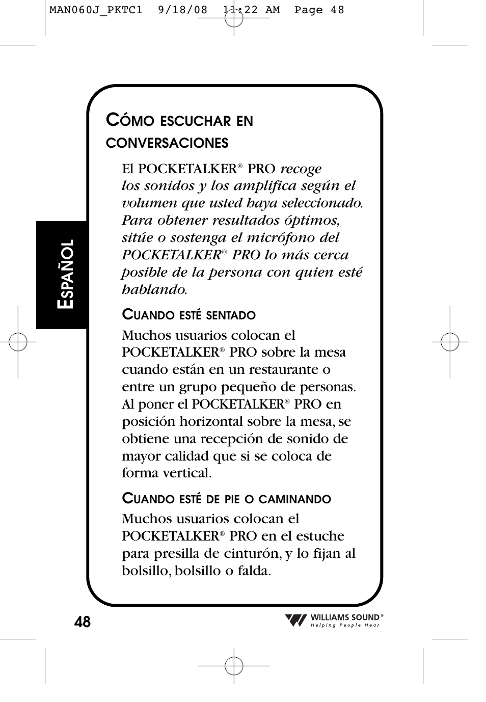 Sp añol | Williams Sound Personal Amplifier User Manual | Page 48 / 116