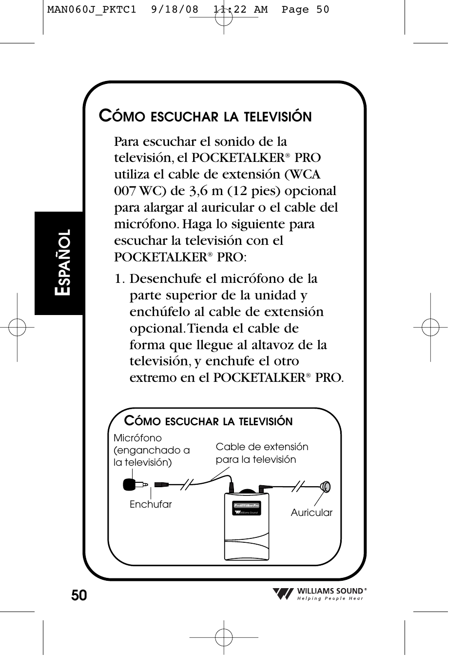 Sp añol | Williams Sound Personal Amplifier User Manual | Page 50 / 116