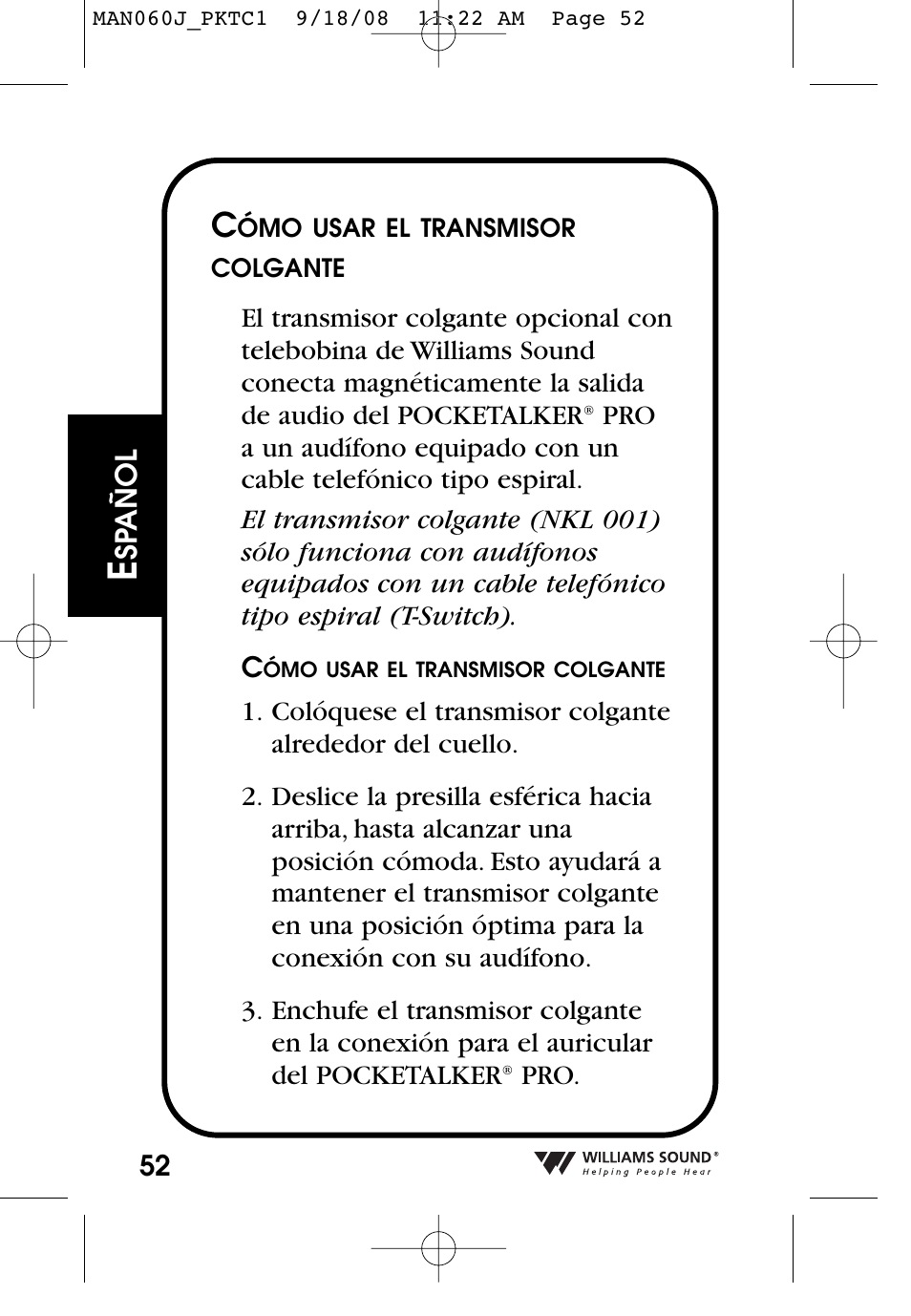 Williams Sound Personal Amplifier User Manual | Page 52 / 116