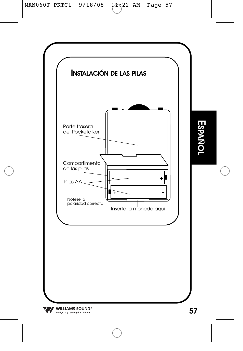 Sp añol | Williams Sound Personal Amplifier User Manual | Page 57 / 116