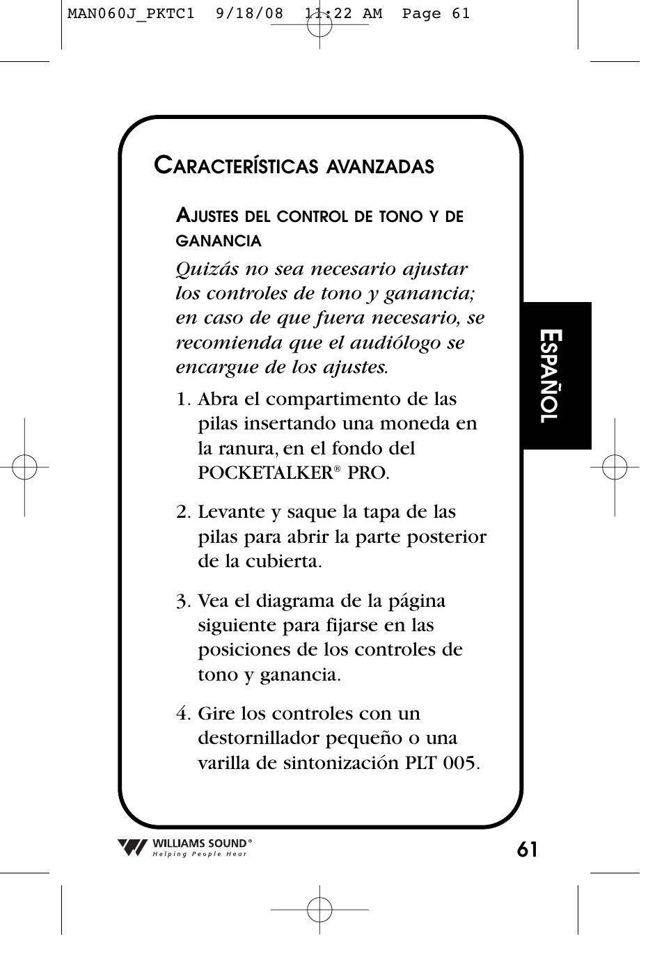 Williams Sound Personal Amplifier User Manual | Page 61 / 116
