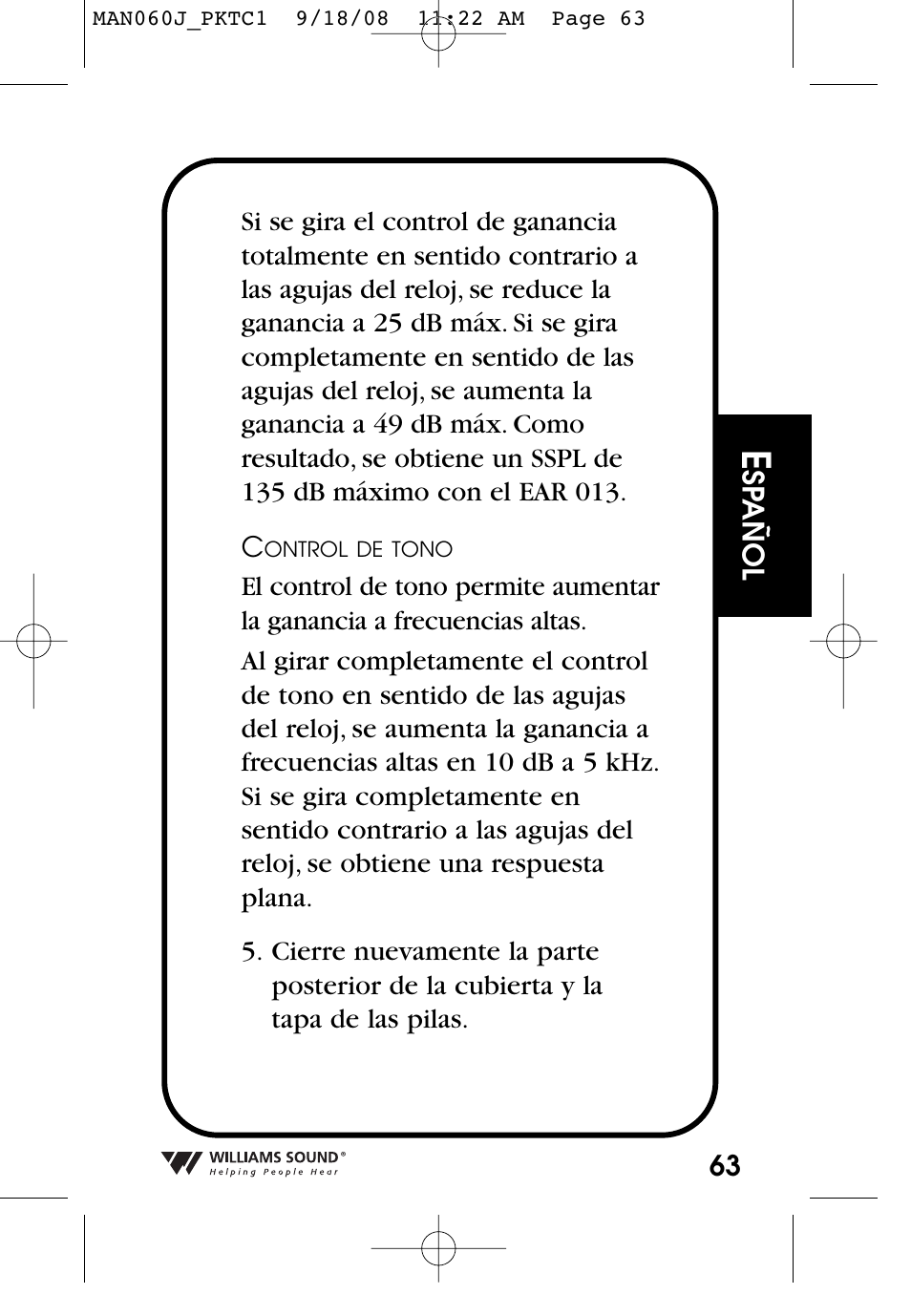 Williams Sound Personal Amplifier User Manual | Page 63 / 116
