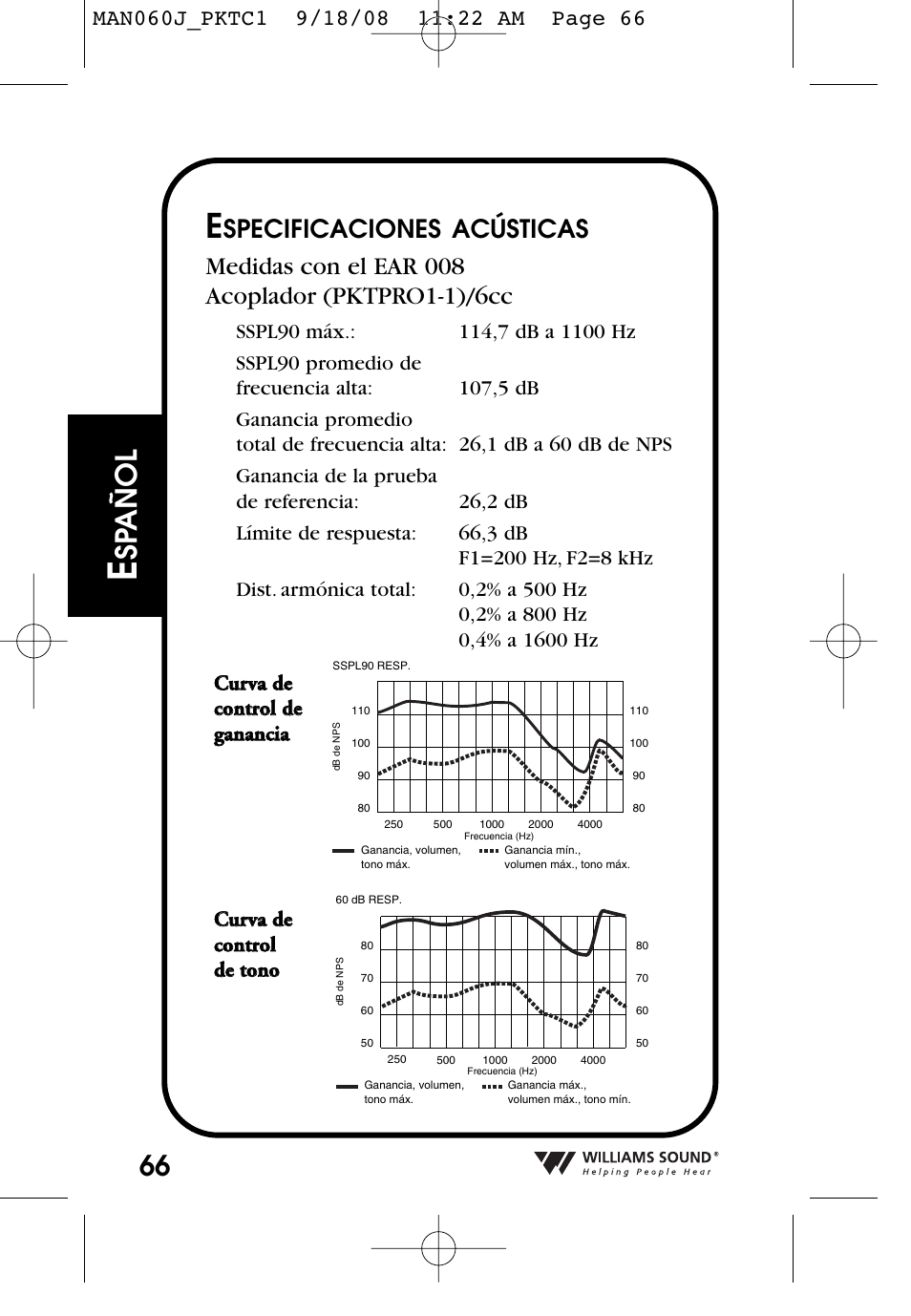 Sp añol | Williams Sound Personal Amplifier User Manual | Page 66 / 116