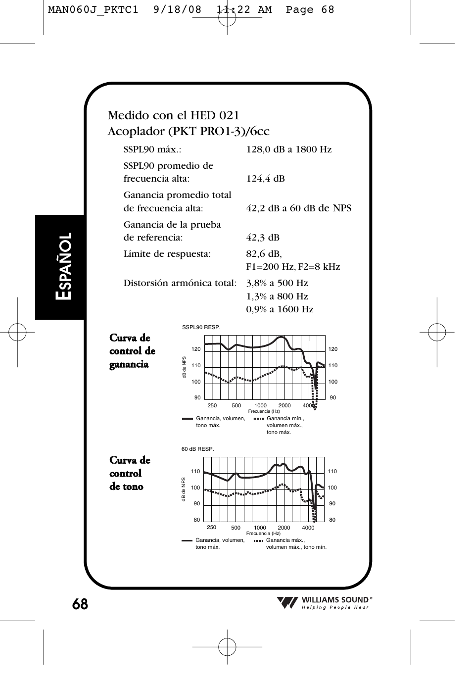 Sp añol, De nps | Williams Sound Personal Amplifier User Manual | Page 68 / 116