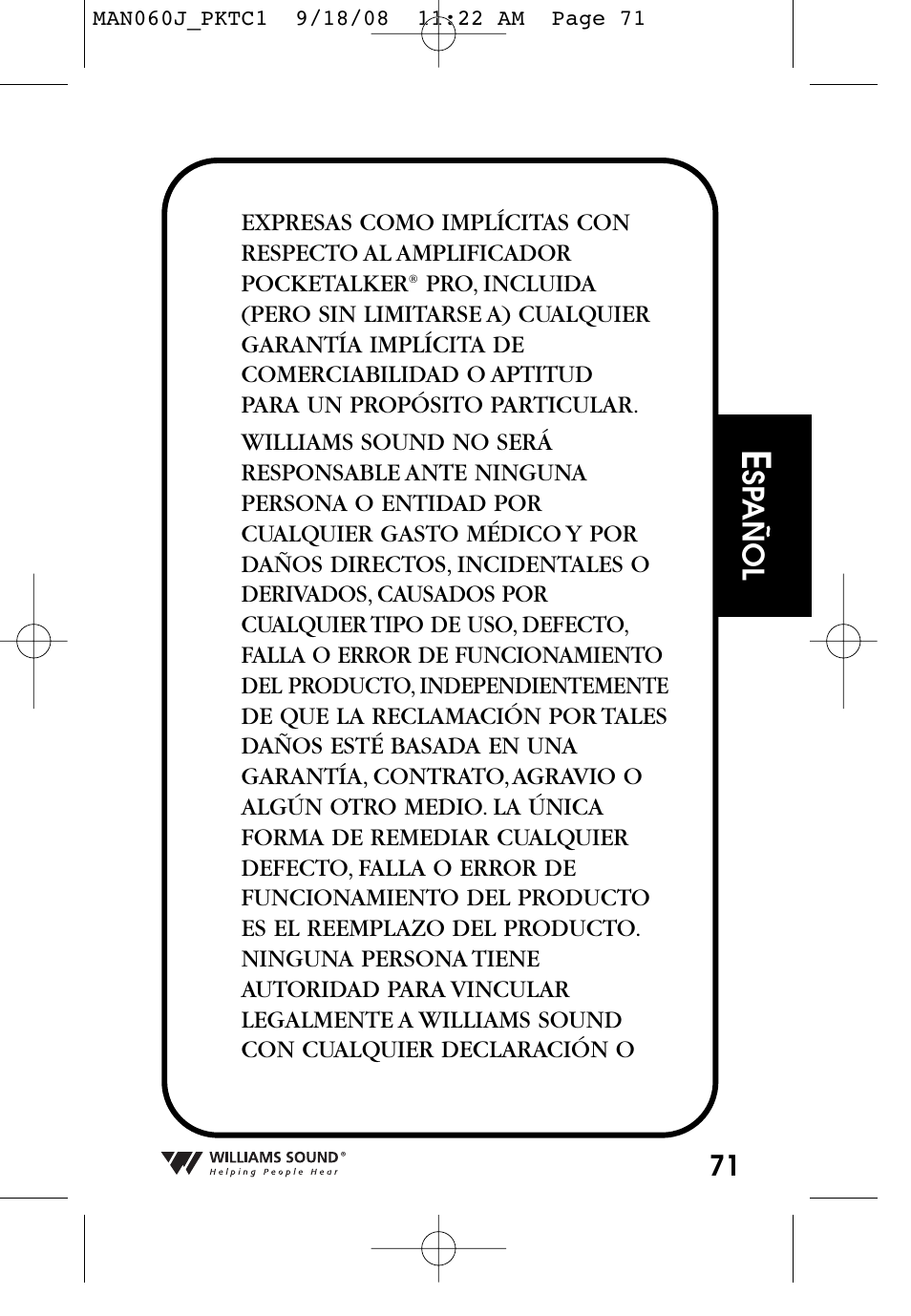 Williams Sound Personal Amplifier User Manual | Page 71 / 116