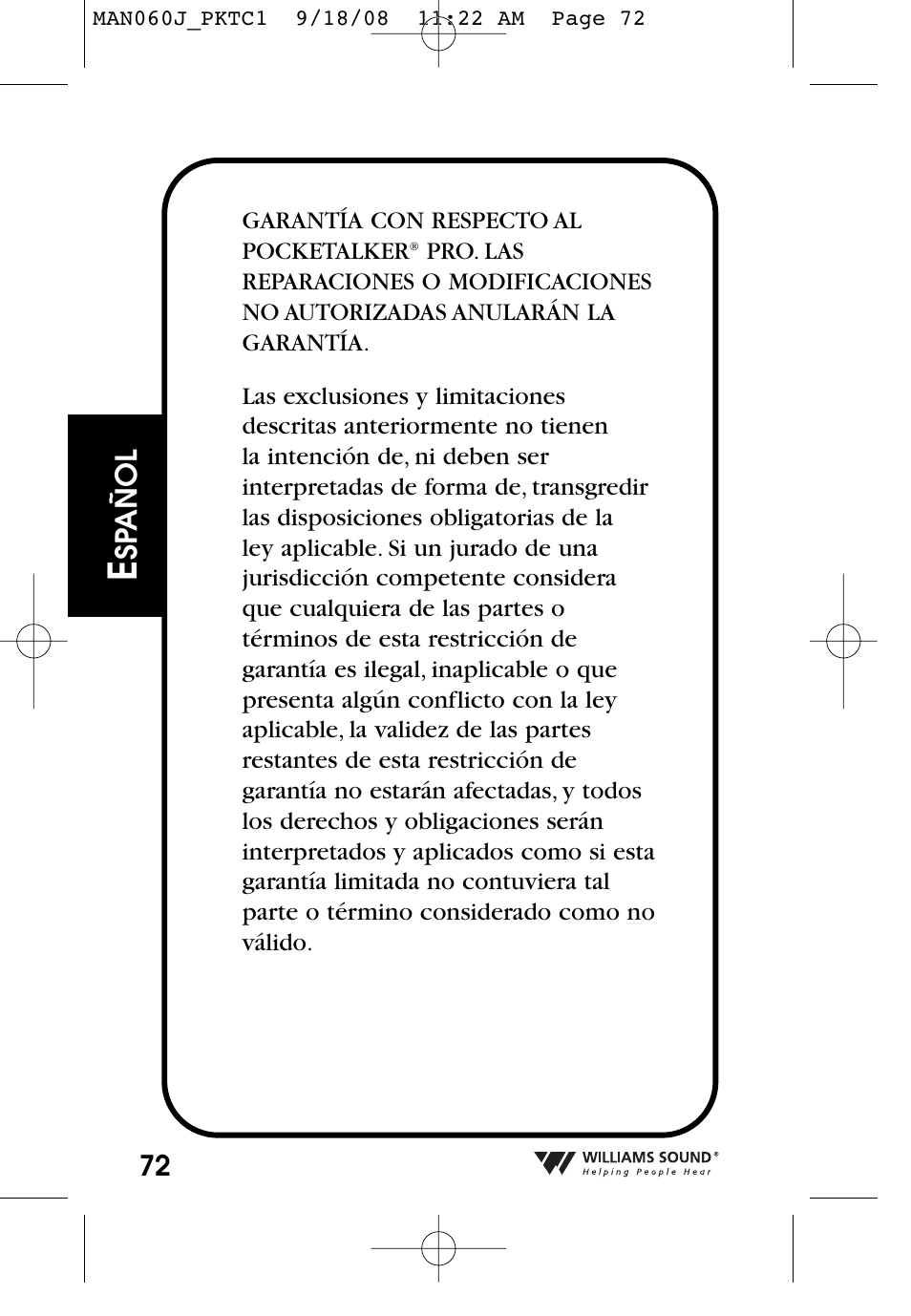 Williams Sound Personal Amplifier User Manual | Page 72 / 116
