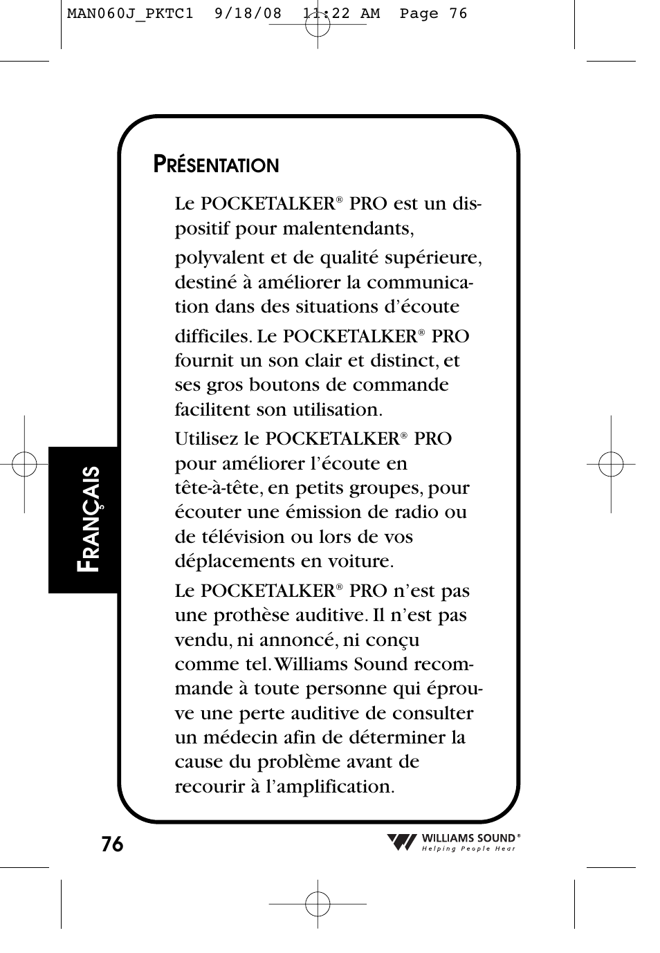 Williams Sound Personal Amplifier User Manual | Page 76 / 116