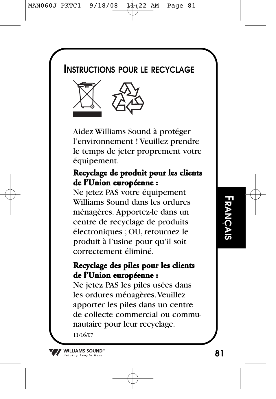 Williams Sound Personal Amplifier User Manual | Page 81 / 116