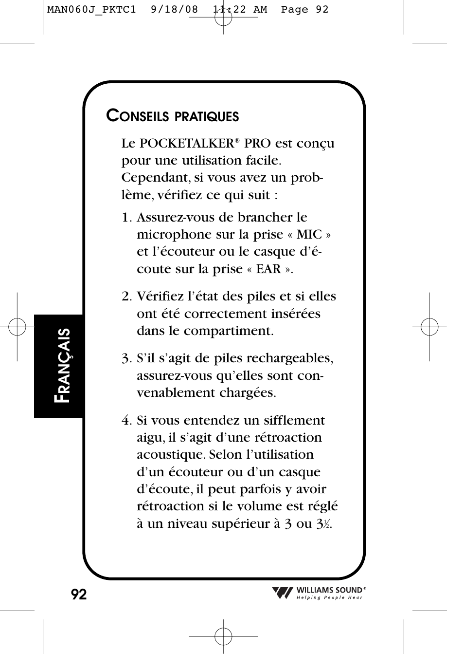 Williams Sound Personal Amplifier User Manual | Page 92 / 116