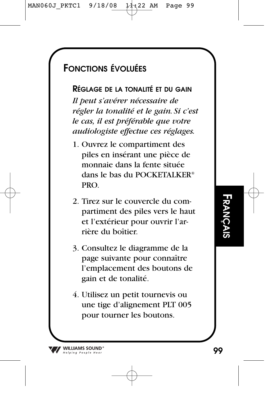 Williams Sound Personal Amplifier User Manual | Page 99 / 116