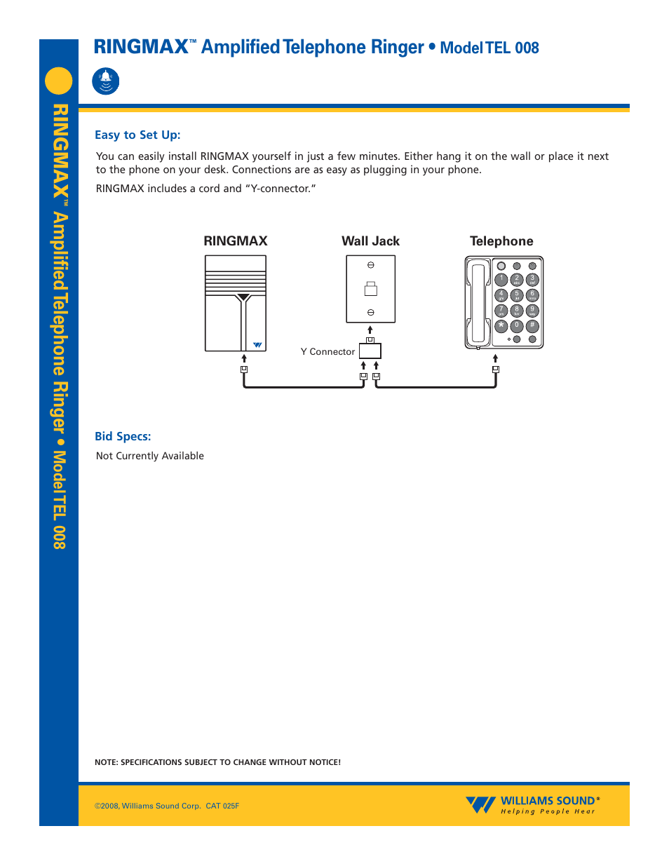 Ringmax, Amplified t elephone ring er, Amplified telephone ringer | Williams Sound TEL008 User Manual | Page 2 / 3