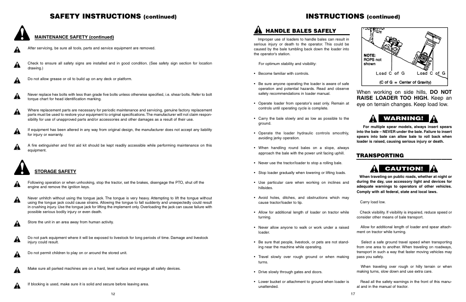 Safety instructions, Instructions, Continued) | Caution, Transporting | Worksaver JDBS-412 User Manual | Page 18 / 29