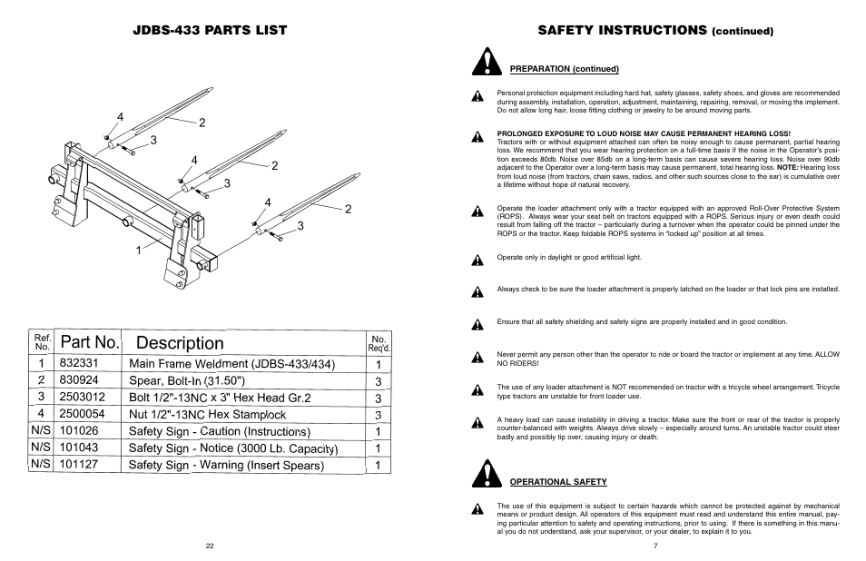 Safety instructions, Jdbs-433 parts list, Continued) | Worksaver JDBS-412 User Manual | Page 23 / 29