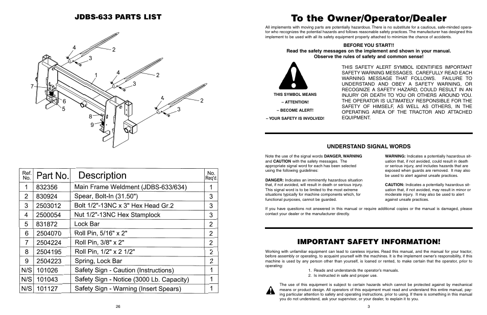 Important safety information, Jdbs-633 parts list | Worksaver JDBS-412 User Manual | Page 27 / 29