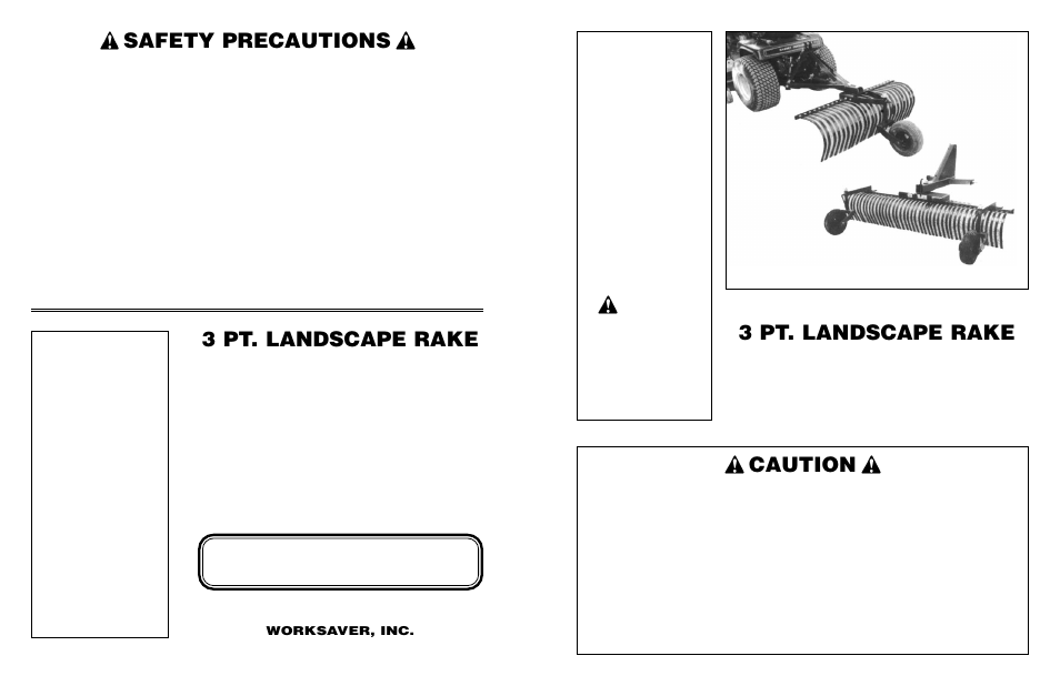 Safety precautions, 3 pt. landscape rake, Owner’s / operator’s manual model no.’s | Caution | Worksaver LRHD-6 User Manual | Page 16 / 16