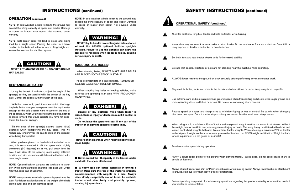 Safety instructions, Instructions, Continued) | Continued) operation, Warning, Caution, Danger | Worksaver GLB-330 User Manual | Page 17 / 25