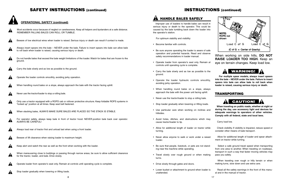 Safety instructions, Instructions, Continued) | Caution, Transporting | Worksaver GLB-330 User Manual | Page 18 / 25