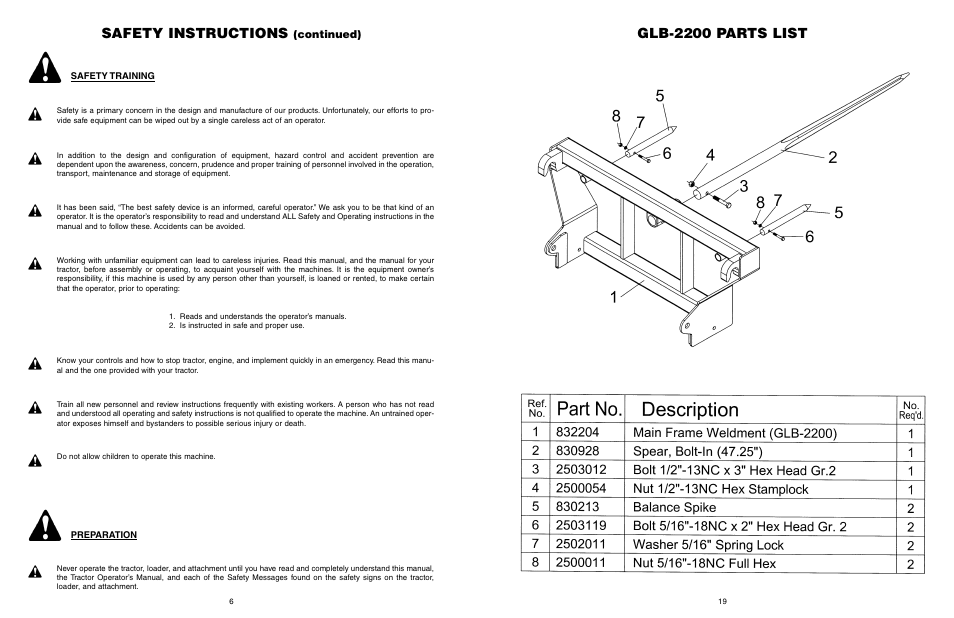 Safety instructions, Glb-2200 parts list, Continued) | Worksaver GLB-330 User Manual | Page 7 / 25