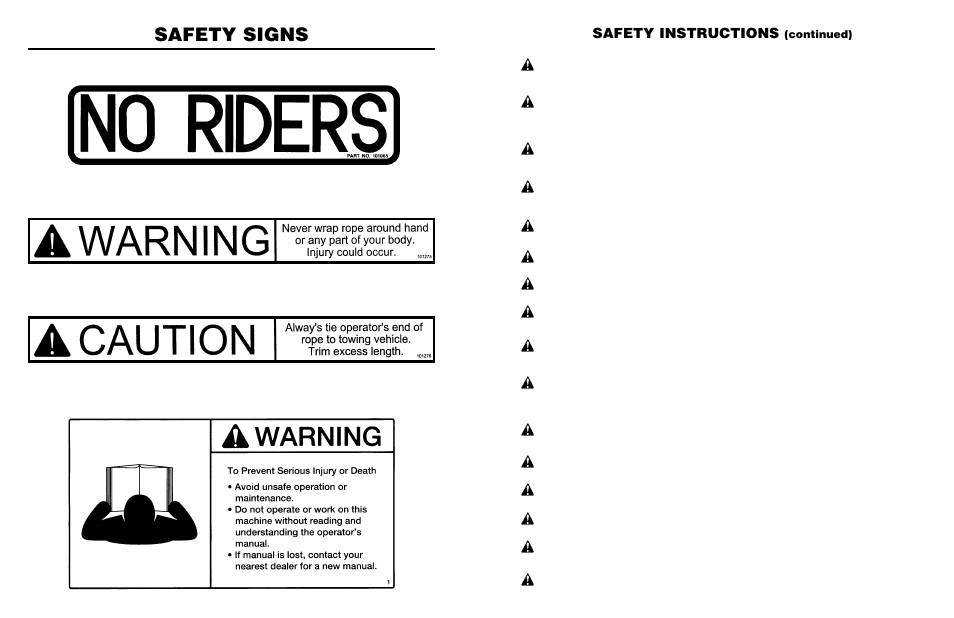 Safety signs, Safety instructions, Continued) | Worksaver PLR-48 User Manual | Page 9 / 15