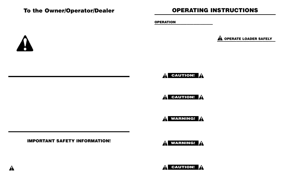 Operating instructions, Important safety information, Understand signal words | Caution, Warning, Caution! operation, Operate loader safely | Worksaver PALLET FORK PF-448 User Manual | Page 17 / 20