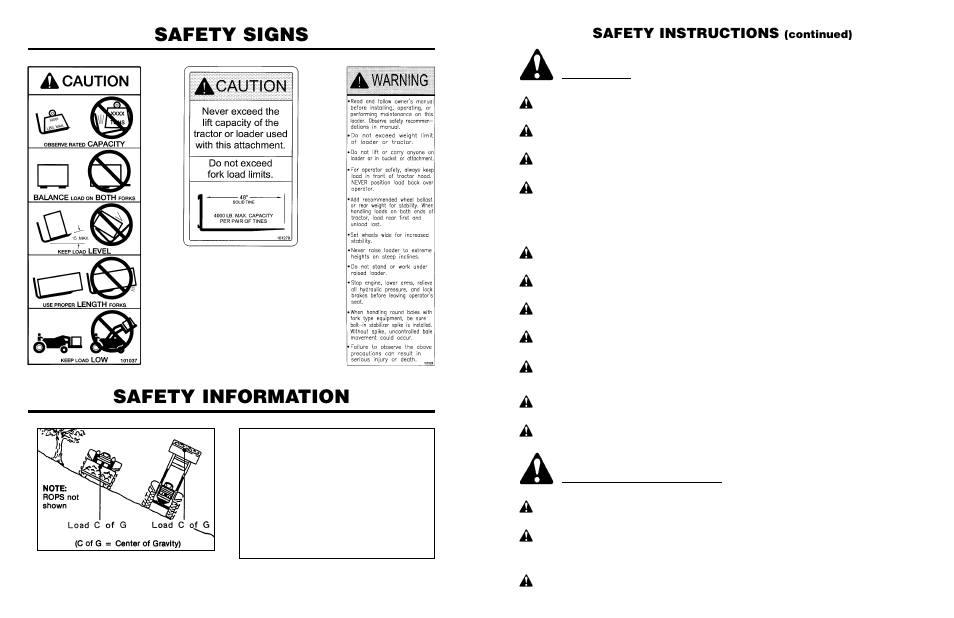 Safety signs safety information, Safety instructions, Replace safety decals if damaged or missing | Worksaver PALLET FORK PF-448 User Manual | Page 7 / 20