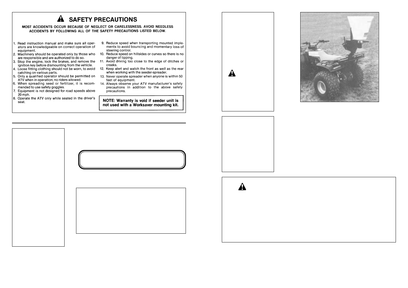Atv broadcast seeder - spreader, A ttention! safety rules, Owner’s manual | Worksaver ATVK-390 User Manual | Page 12 / 12