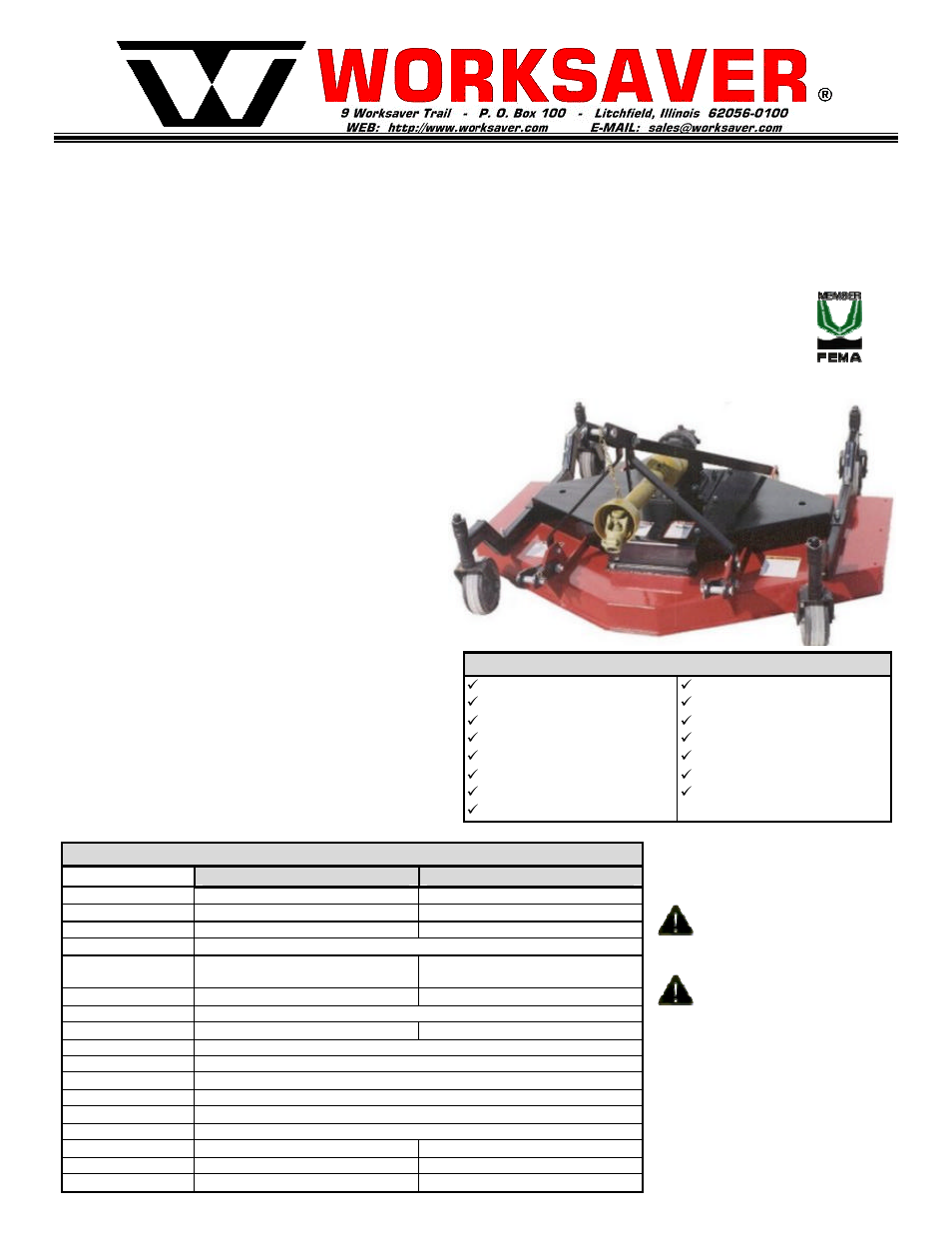 Worksaver EM/2 60 User Manual | 1 page