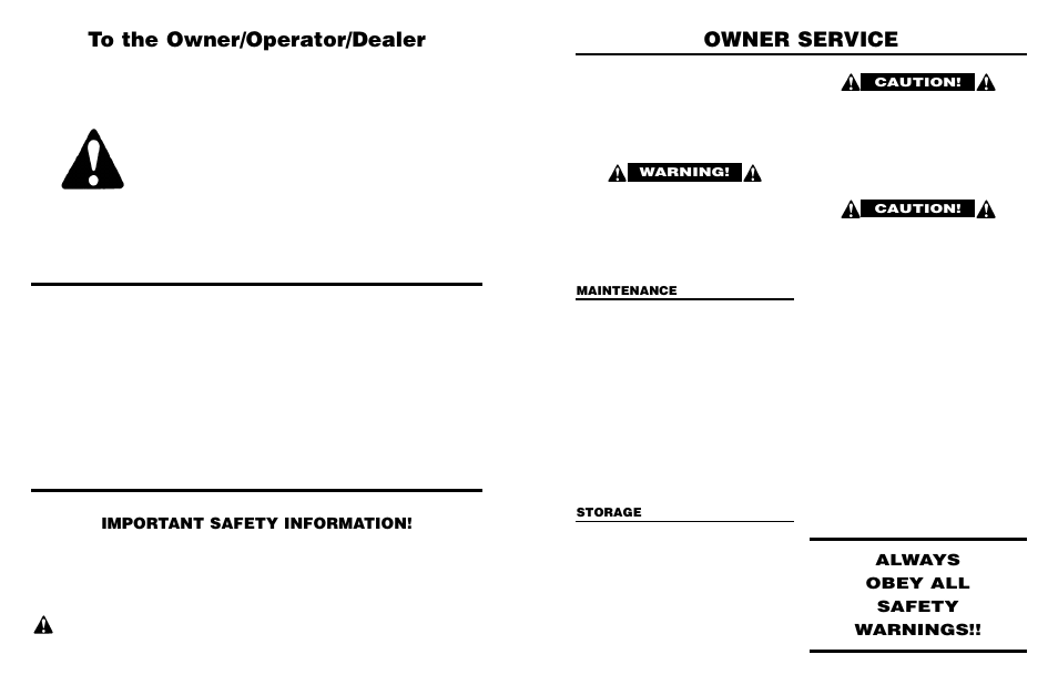 Owner service, Important safety information, Always obey all safety warnings | Worksaver Flip Over FOH-5 User Manual | Page 13 / 16