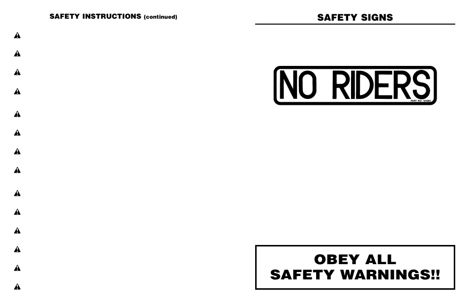 Obey all safety warnings, Safety signs, Safety instructions | Worksaver Flip Over FOH-5 User Manual | Page 8 / 16