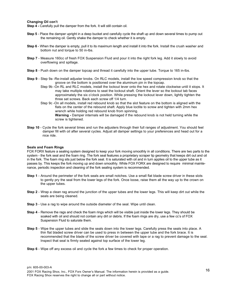 WTB FLOAT 100RL User Manual | Page 16 / 16