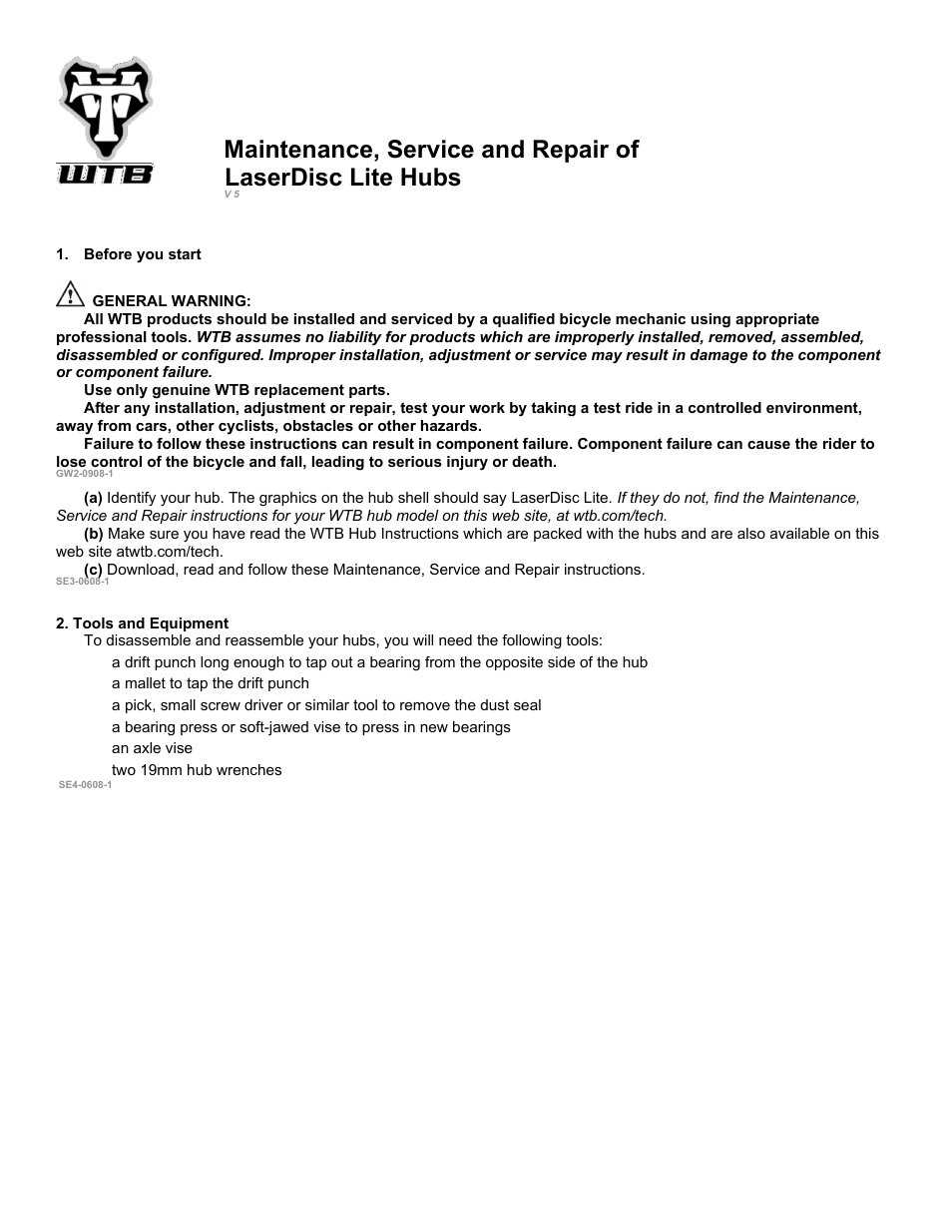 WTB LaserDisc Lite Hubs N/A User Manual | 3 pages
