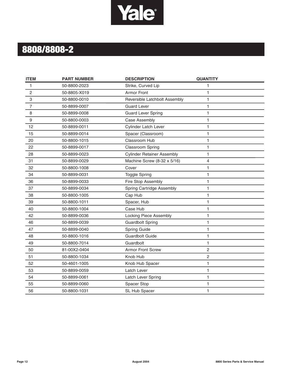Yale MORTISE 8800 SERIES User Manual | Page 12 / 54