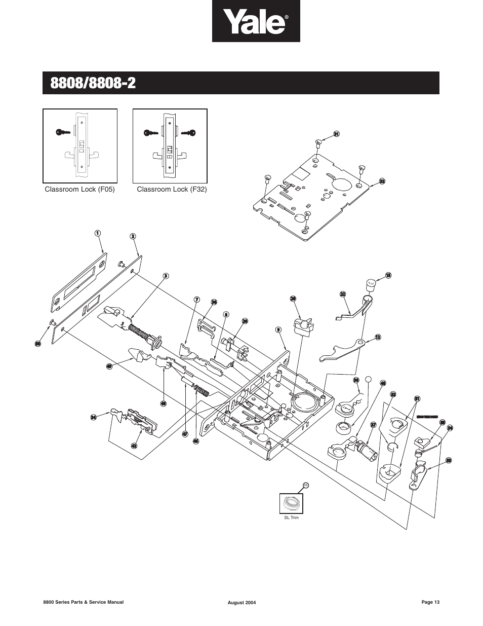 Classroom lock (f05) classroom lock (f32) | Yale MORTISE 8800 SERIES User Manual | Page 13 / 54