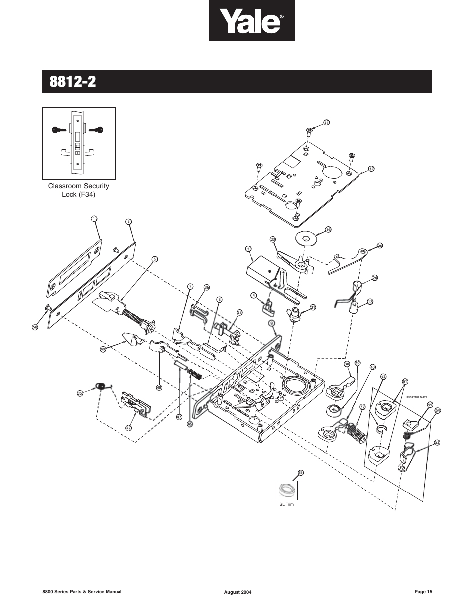 Classroom security lock (f34) | Yale MORTISE 8800 SERIES User Manual | Page 15 / 54