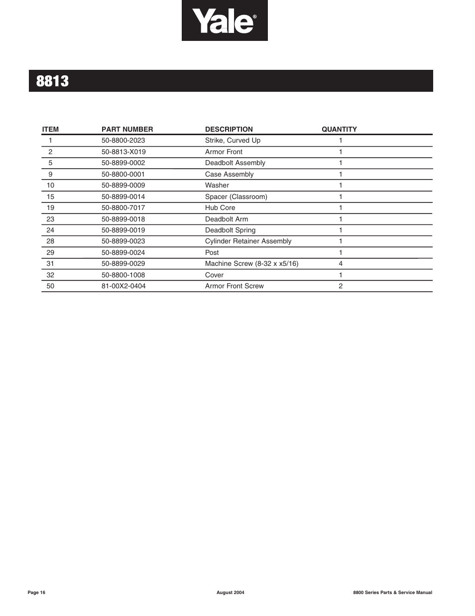 Yale MORTISE 8800 SERIES User Manual | Page 16 / 54