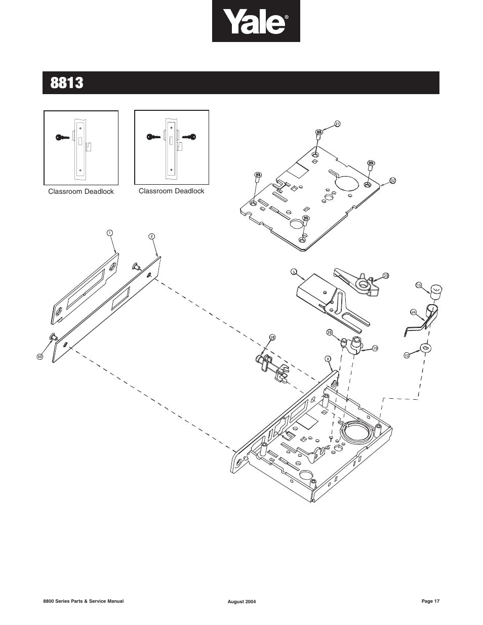 Classroom deadlock | Yale MORTISE 8800 SERIES User Manual | Page 17 / 54