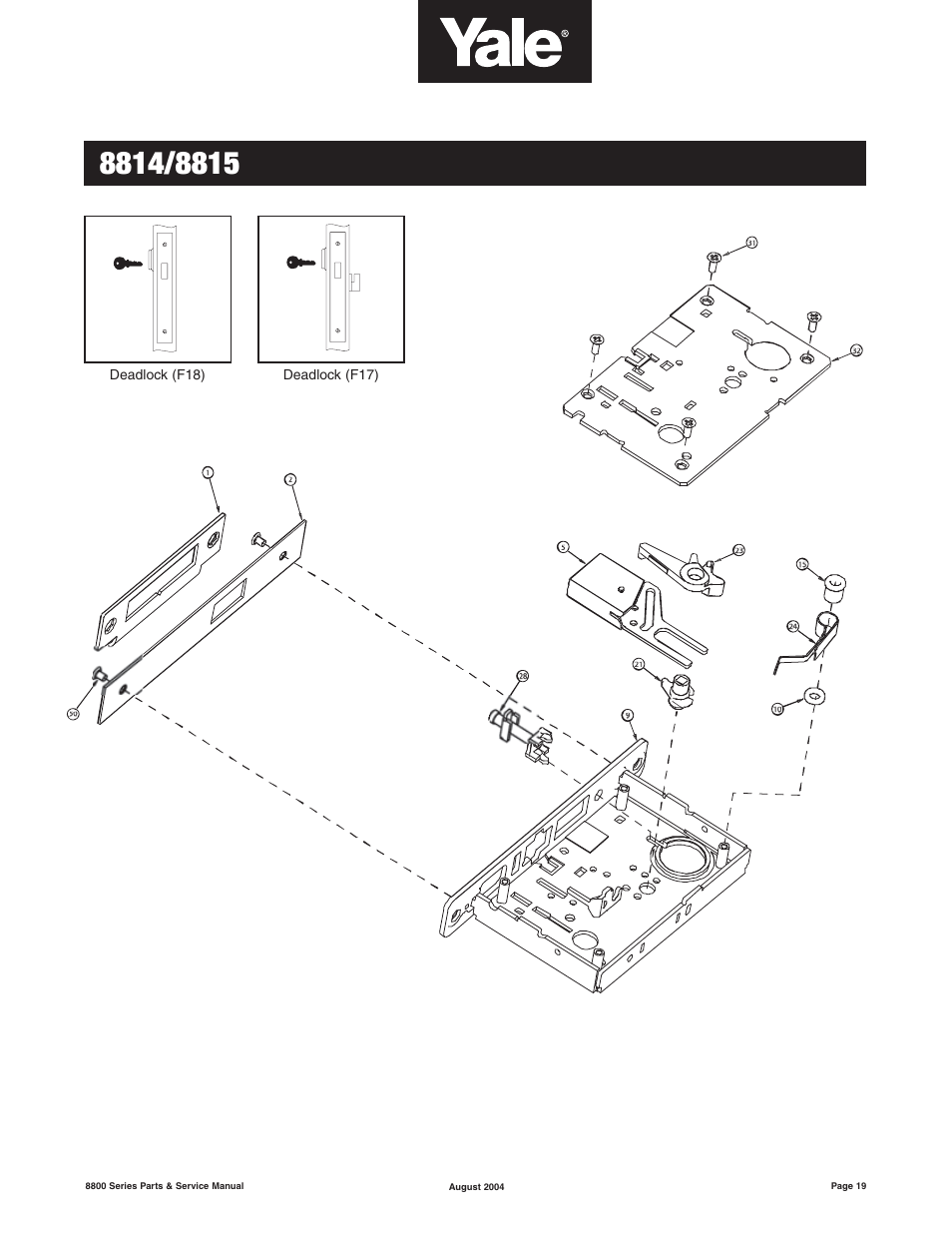 Deadlock (f18) deadlock (f17) | Yale MORTISE 8800 SERIES User Manual | Page 19 / 54