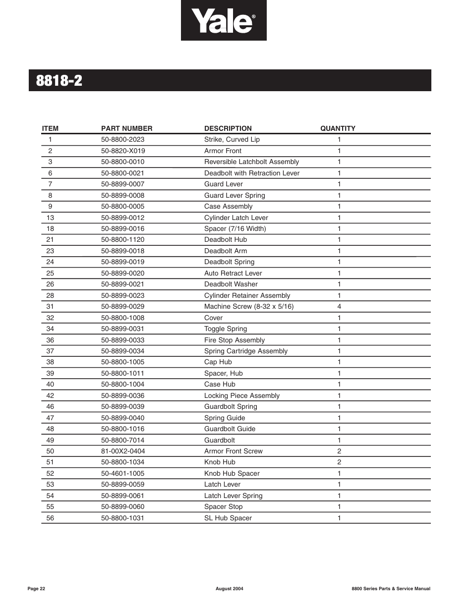 Yale MORTISE 8800 SERIES User Manual | Page 22 / 54